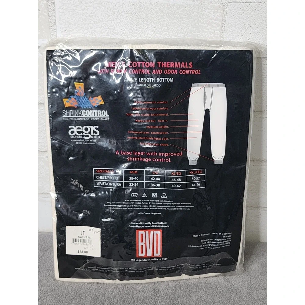 Vintage BVD Mens Thermal Drawers‎ Bottoms Long Underwear John's  LT 36-38 NEW
